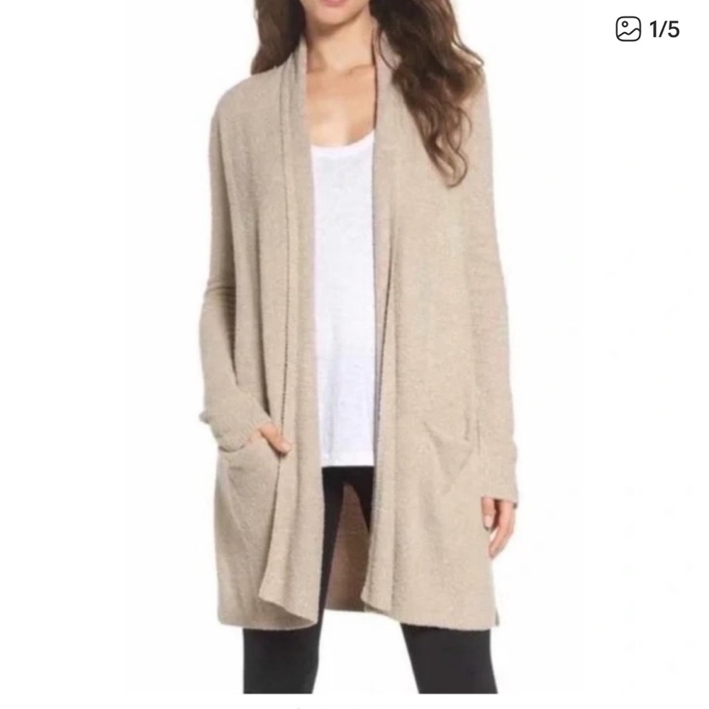 Barefoot Dreams CozyChic Lite Essential Cardigan in Tan, Size Large